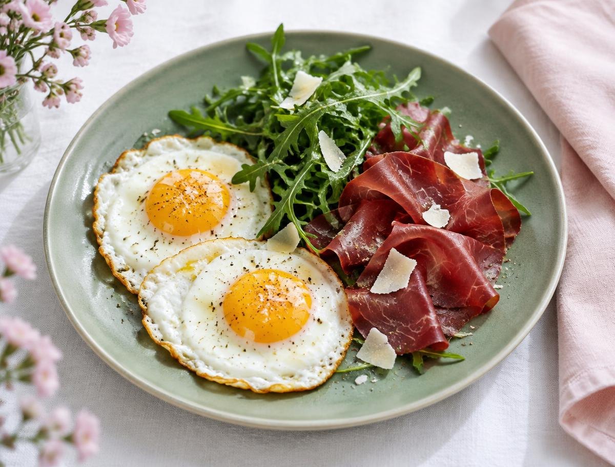Fried Eggs With Bresaola & Rocket