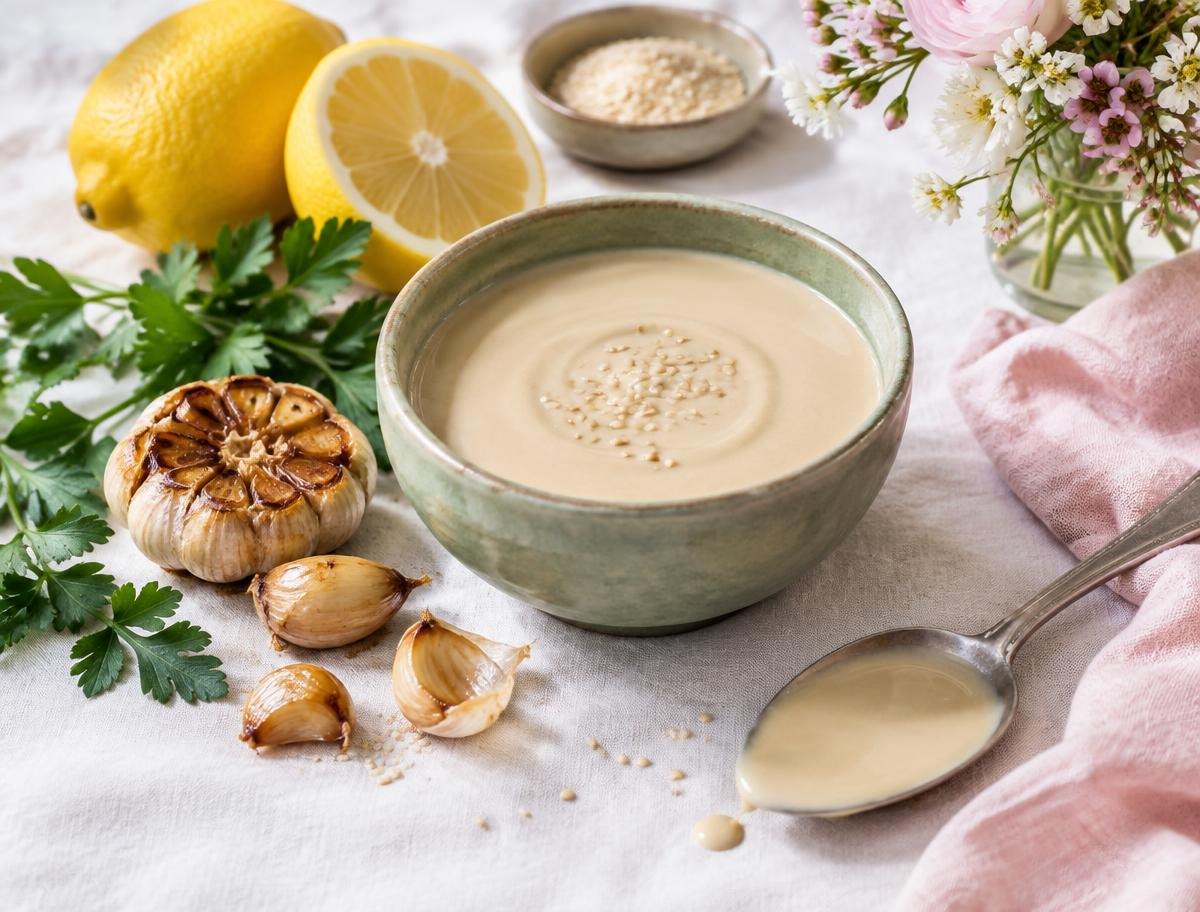 Tahin-Sauce mit geröstetem Knoblauch